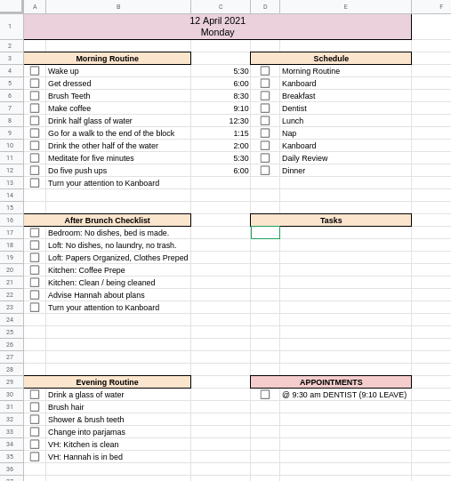 Checklist - Spreadsheet